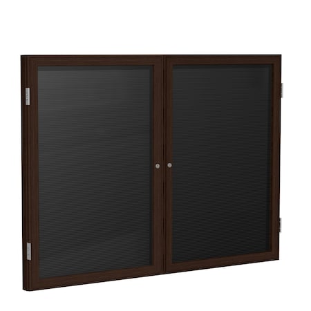 Ghent Enclosed Letter Board, 2 Door, Flannel, Walnut Frame, 4 ft H x 5 ft W, Black PN24860B-BK
